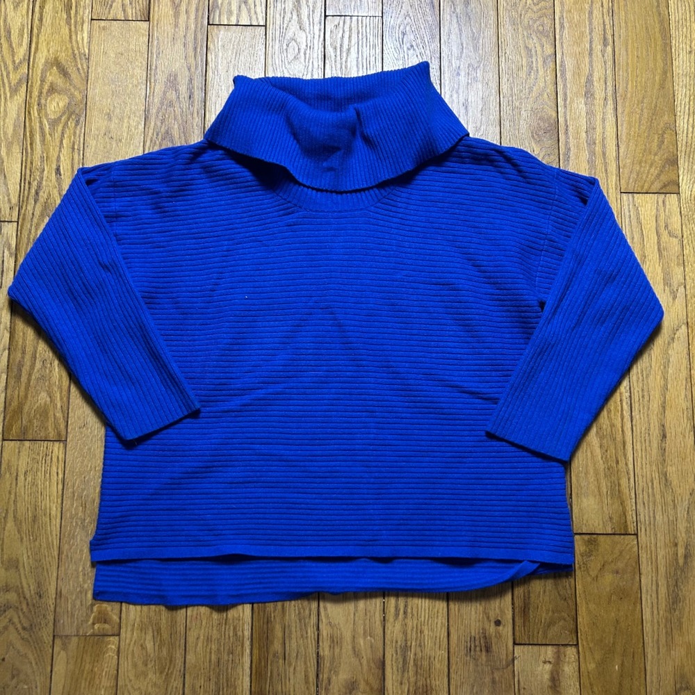Style & Co Royal Blue Ribbed Cowl Neck Sweater High Low Hem Womens Large